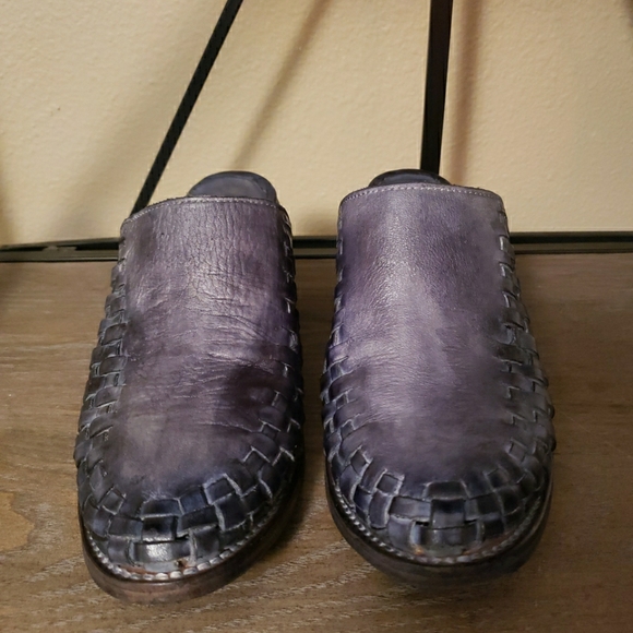 Freebird by Steven Woven Leather Sofia Mules‎ Clogs Heel Blue Grey Size 8 - Picture 3 of 6